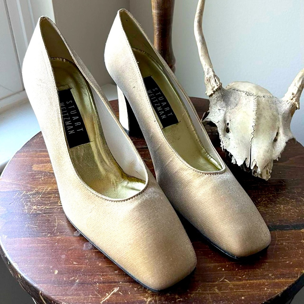 Stuart Weitzman ✨ Vintage Golden Square Toe High Heel Pumps